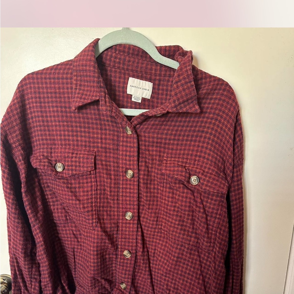 American Eagle Outfitters Burgundy Checkered Jacket